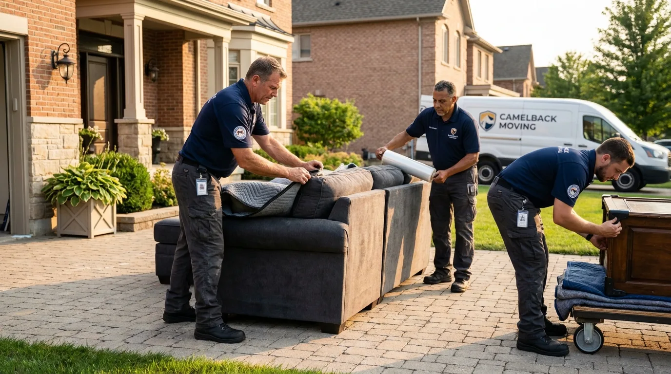 Large estate moving crew wrapping furniture in Mayville, WI