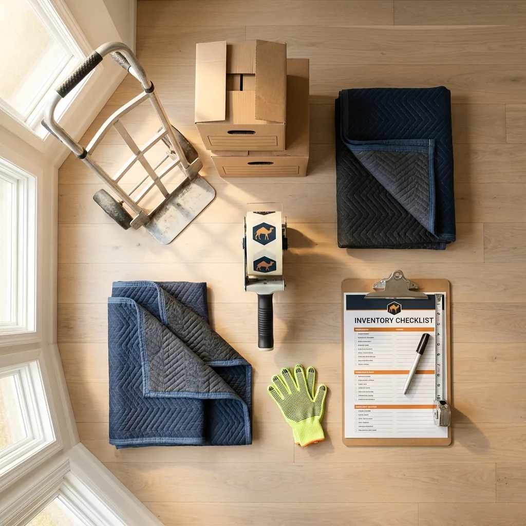 Professional moving supplies and packing materials layout for Mayville residential relocations